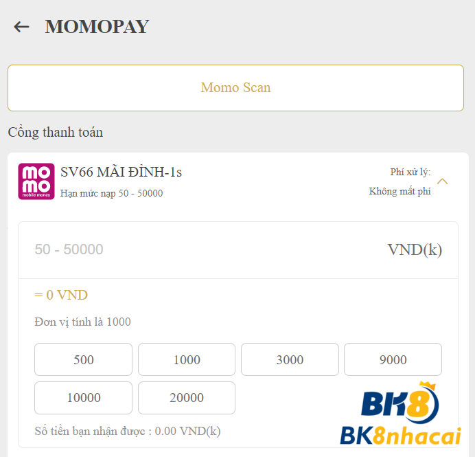 Nạp tiền thông qua ví MomoPay vào tài khoản SV66 nhanh chóng